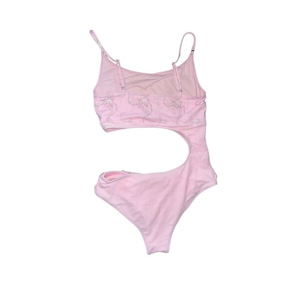 Frankie’s Bikini Thea Ribbed Cutout One Piece Swimsuit Size Large Pink Beach NWT - Picture 2 of 5